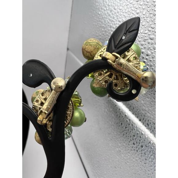 Vendome uranium Green Necklace Earrings Austrian Crystal Swirled Beads Pearl - Picture 10 of 11